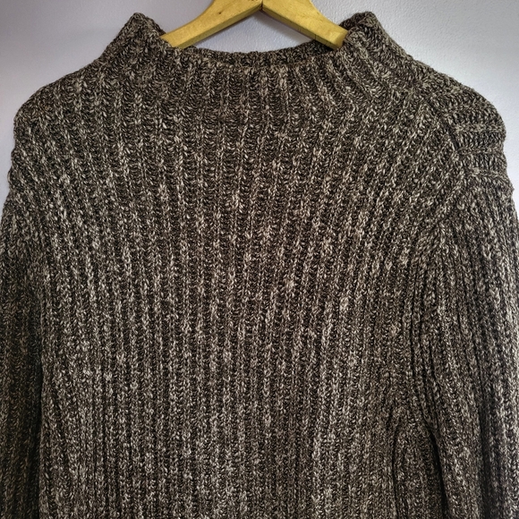L.L. Bean Signature Wool Cotton Blend Brown Heavy Chunky Knit Mock Neck Sweater - Picture 2 of 10